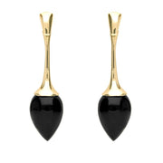 9ct Yellow Gold Whitby Jet Long Flute Pear Drop Earrings E1461