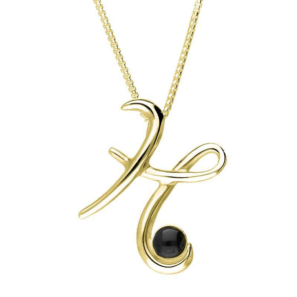 9ct Yellow Gold Whitby Jet Love Letters Initial H Necklace