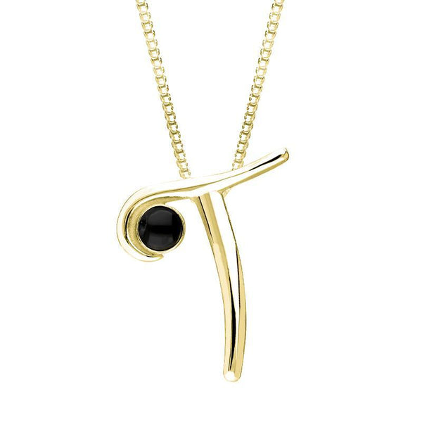9ct Yellow Gold Whitby Jet Love Letters Initial T Necklace P3467C