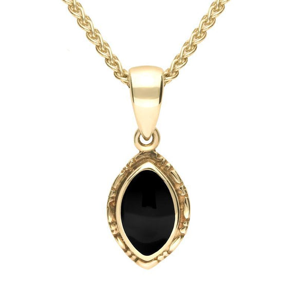 9ct Yellow Gold Whitby Jet Marquise Bead Edge Necklace. P160