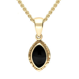 9ct Yellow Gold Whitby Jet Marquise Bead Edge Necklace. P160