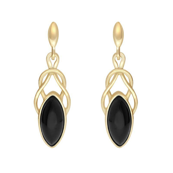 9ct Yellow Gold Whitby Jet Marquise Celtic Twist Two Piece Set S056