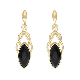 9ct Yellow Gold Whitby Jet Marquise Celtic Twist Two Piece Set S056