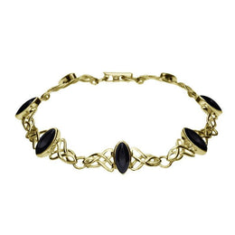 9ct Yellow Gold Whitby Jet Marquise Shaped Celtic Bracelet B594