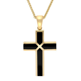 9ct Yellow Gold Whitby Jet Medium Four Stone Cross Necklace