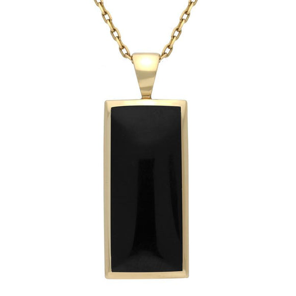 9ct Yellow Gold Whitby Jet Medium Oblong Necklace. P246.