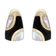 9ct Yellow Gold Whitby Jet Mother of Pearl Three Stone Stud Earrings E803