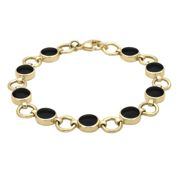9ct Yellow Gold Whitby Jet Nine Stone Round Ring Bracelet B537