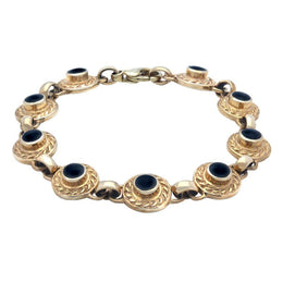 9ct Yellow Gold Whitby Jet Nine Stone Round Rope Edge Bracelet B232