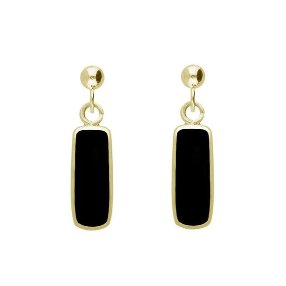 9ct Yellow Gold Whitby Jet Oblong Drop Earrings E226