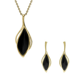 9ct Yellow Gold Whitby Jet Open Marquise Two Piece Set S231