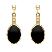 9ct Yellow Gold Whitby Jet Oval Bottletop Drop Earrings E056