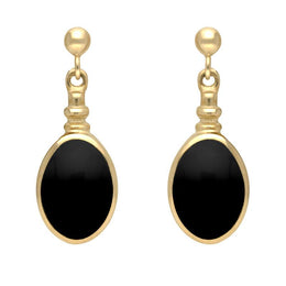 9ct Yellow Gold Whitby Jet Oval Bottletop Drop Earrings E056