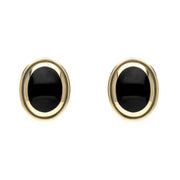 9ct Yellow Gold Whitby Jet Oval Framed Edge Stud Earrings. E178