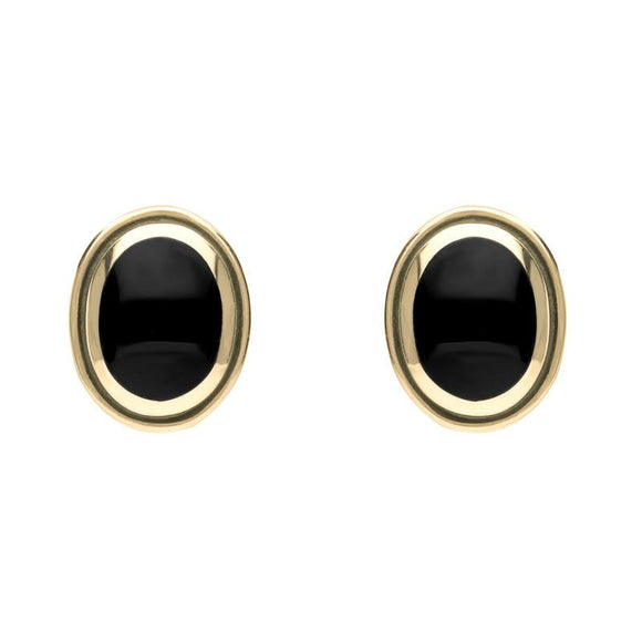 9ct Yellow Gold Whitby Jet Oval Framed Edge Stud Earrings. E178