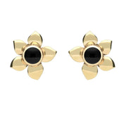9ct Yellow Gold Whitby Jet Petal Stud Earrings E028
