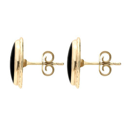9ct Yellow Gold Whitby Jet Rope Edge Oval Stud Earrings E023