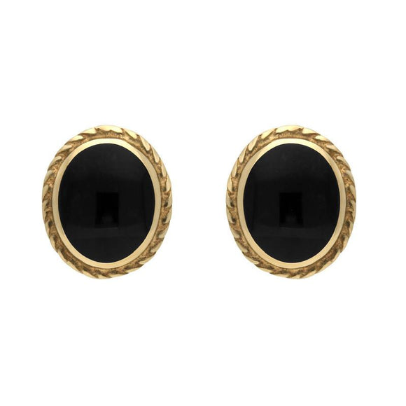 9ct Yellow Gold Whitby Jet Rope Edge Stud Earrings