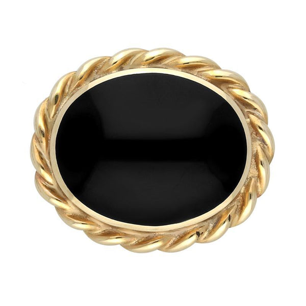 9ct Yellow Gold Whitby Jet Rope Twist Edge Small Brooch. M177.