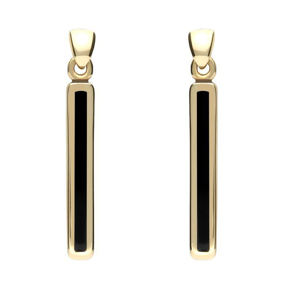 9ct Yellow Gold Whitby Jet Short Slim Drop Earrings E1071