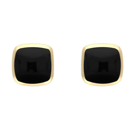 9ct Yellow Gold Whitby Jet Dinky Cushion Stud Earrings. E335.