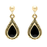 9ct Yellow Gold Whitby Jet Small Pear Drop Earrings E142
