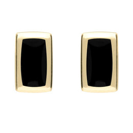 9ct Yellow Gold Whitby Jet Small Rounded Oblong Stud Earrings. E786