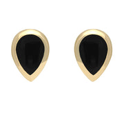 9ct Yellow Gold Whitby Jet Small Teardrop Stud Earrings E768