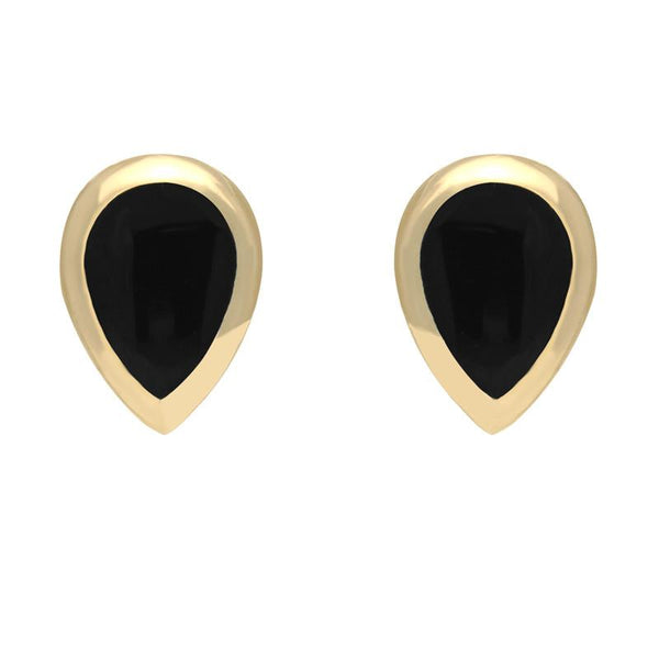 9ct Yellow Gold Whitby Jet Small Teardrop Stud Earrings E768