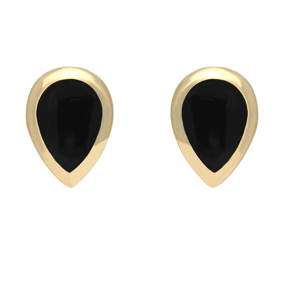 9ct Yellow Gold Whitby Jet Small Teardrop Stud Earrings E768