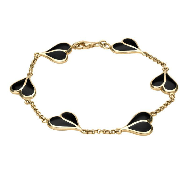 9ct Yellow Gold Whitby Jet Split Heart Bracelet B360