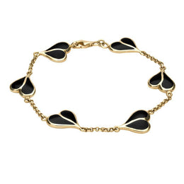 9ct Yellow Gold Whitby Jet Split Heart Bracelet B360
