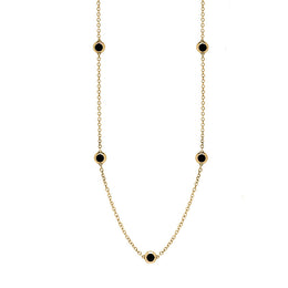 9ct Yellow Gold Whitby Jet Star Link Disc Chain Necklace, N744.