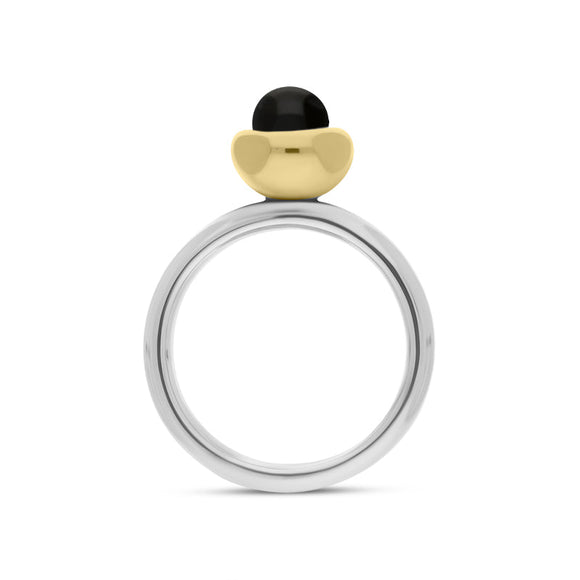 9ct Yellow Gold Whitby Jet Stepping Stones Bead Cup Stacking Ring, R618