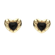 9ct Yellow Gold Whitby Jet Stone Heart Stud Earrings E1904