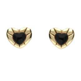 9ct Yellow Gold Whitby Jet Stone Heart Stud Earrings E1904