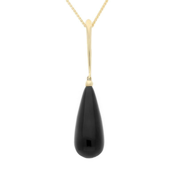 9ct Yellow Gold Whitby Jet Tapered Bomb Drop Necklace. P1888.