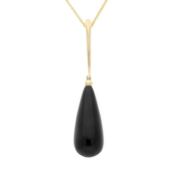 9ct Yellow Gold Whitby Jet Tapered Bomb Drop Necklace. P1888.