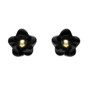 9ct Yellow Gold Whitby Jet Tiny Petal Stud Earrings E1325