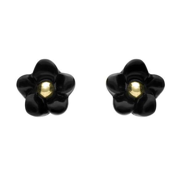 9ct Yellow Gold Whitby Jet Tiny Petal Stud Earrings E1325