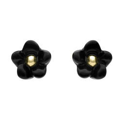 9ct Yellow Gold Whitby Jet Tiny Petal Stud Earrings E1325