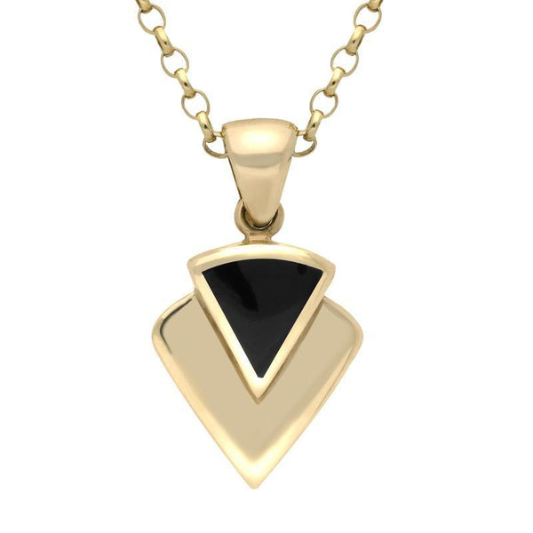 9ct Yellow Gold Whitby Jet Triangular Arrowhead Necklace P255