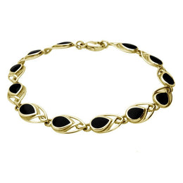 9ct Yellow Gold Whitby Jet Twelve Stone Pear Celtic Bracelet B599
