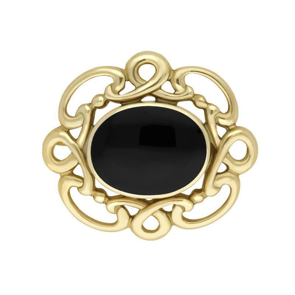 9ct Yellow Gold Whitby Jet Twisted Rope Edge Brooch M120