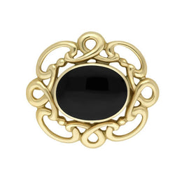 9ct Yellow Gold Whitby Jet Twisted Rope Edge Brooch M120