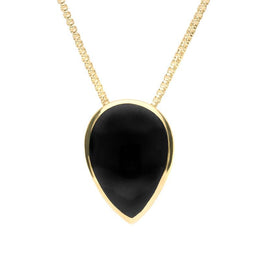9ct Yellow Gold Whitby Jet Upside Down Pear Necklace. P1103.