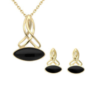 9ct Yellow Gold Whitby Jet Wide Marquise Celtic Two Piece Set