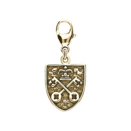 9ct Yellow Gold Whitby Jet York Minster Cross Key Shield Lobster Clasp Charm. G824.