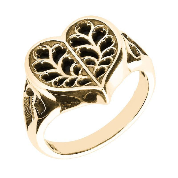 9ct Yellow Gold Whitby Jet York Minster Heart Ring. R1115.