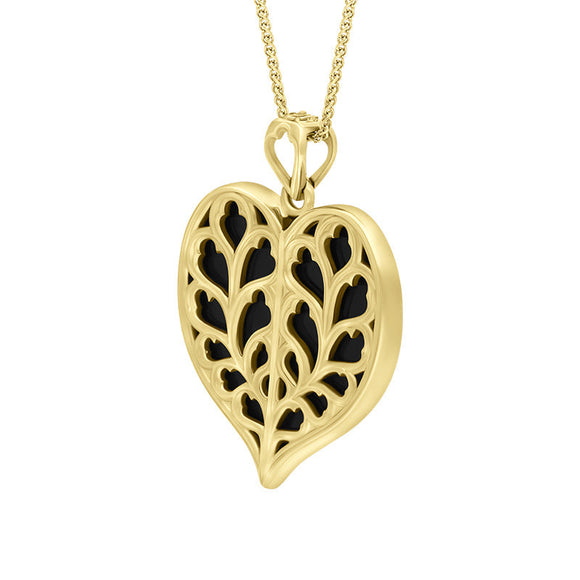 9ct Yellow Gold Whitby Jet York Minster Large Heart Necklace. P3305.